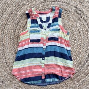 Anthropologie Maeve Womens Size 8 Sleeveless Blouse Top Striped Button Down